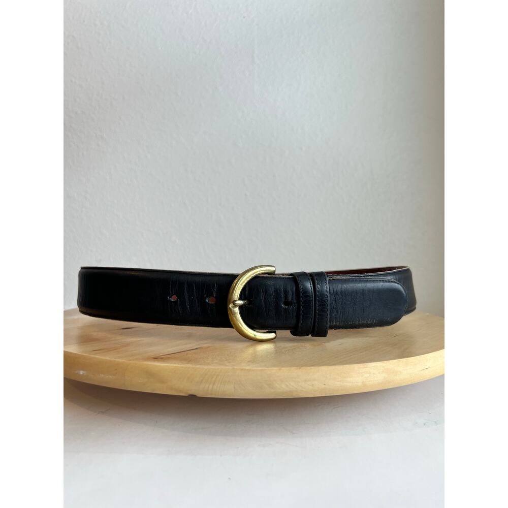USA Vintage Coach Black Full Grain Cowhide Leather Brass Buckle Belt Size Medium - Picture 2 of 12